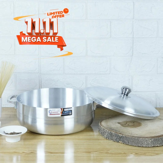 KLASSIC Aluminum Silver Steel Metal Finish Caldero Wok/Karahi With Lid 1080