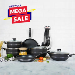 Klassic Prestige Non-Stick Cookware Set 16 Pieces with Glass Lid