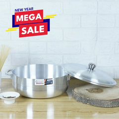 KLASSIC Aluminum Silver Steel Metal Finish Caldero Wok/Karahi With Lid