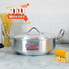 KLASSIC Flat Aluminum Metal Finish Karahi with Lid - Superior Choice for Your Kitchen