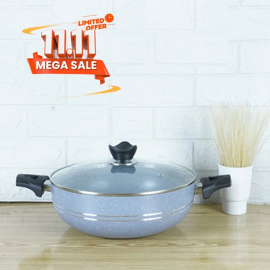 KLASSIC Marble Coated Karahi with Glass Lid Gray 1080