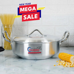 KLASSIC Flat Aluminum Metal Finish Karahi with Lid - Superior Choice for Your Kitchen