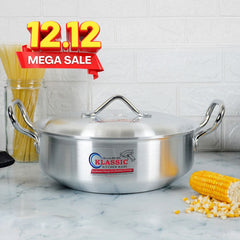 KLASSIC Flat Aluminum Metal Finish Karahi with Lid - Superior Choice for Your Kitchen