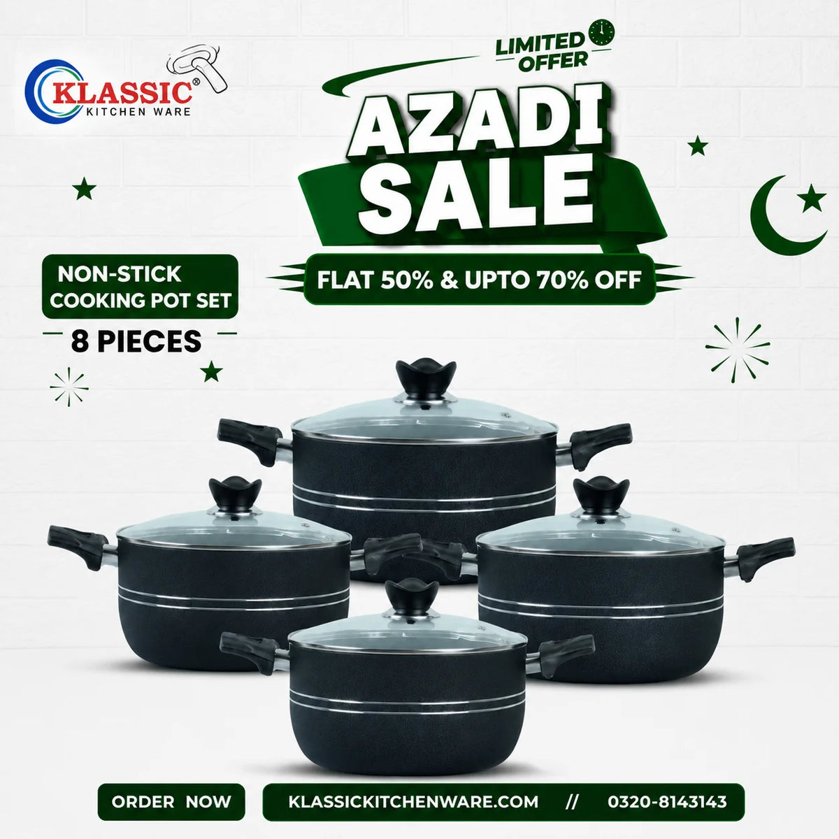 Klassic Best Non Stick Casserole/ Cooking Pots handi 8 Pieces set ( 22,24,26,28)cm