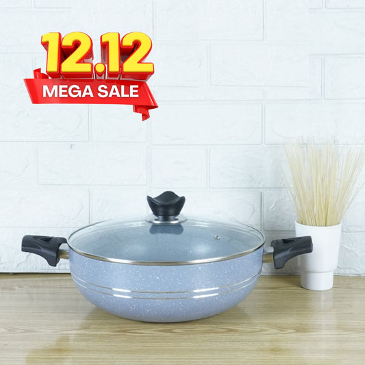 KLASSIC Marble Coated Karahi with Glass Lid Gray 1080