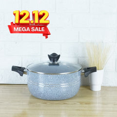 KLASSIC Non-Stick Marble Coated Casserole | Cooking Pot Handi with Glass Lid Grey