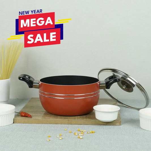 Klassic Best Non-Stick Casserole Cooking Pot (Red Handi) with Glass Lid 1080