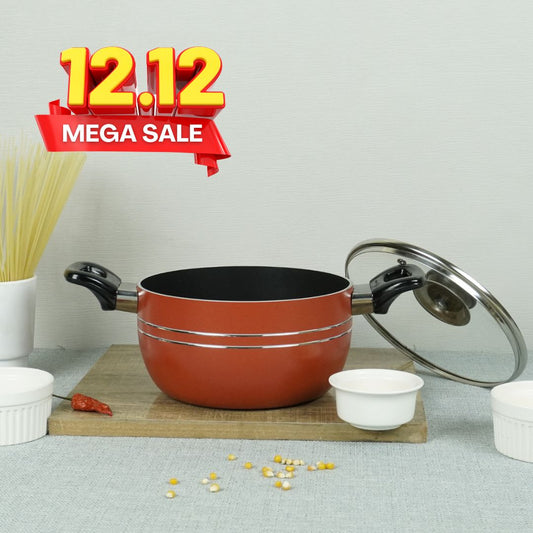 Klassic Best Non-Stick Casserole Cooking Pot (Red Handi) with Glass Lid 1080