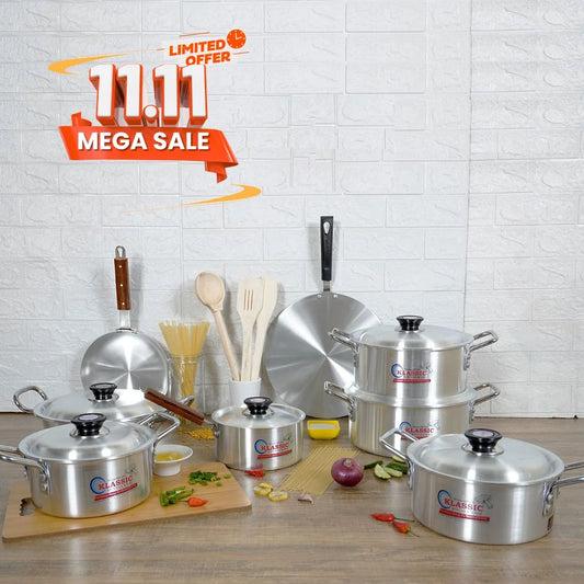 Klassic Aluminum Silver Steel Cookware Gift Set  17Pcs 1080