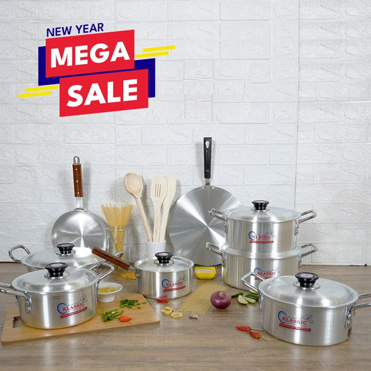 Klassic Aluminum Silver Steel Cookware Gift Set  17Pcs 1080
