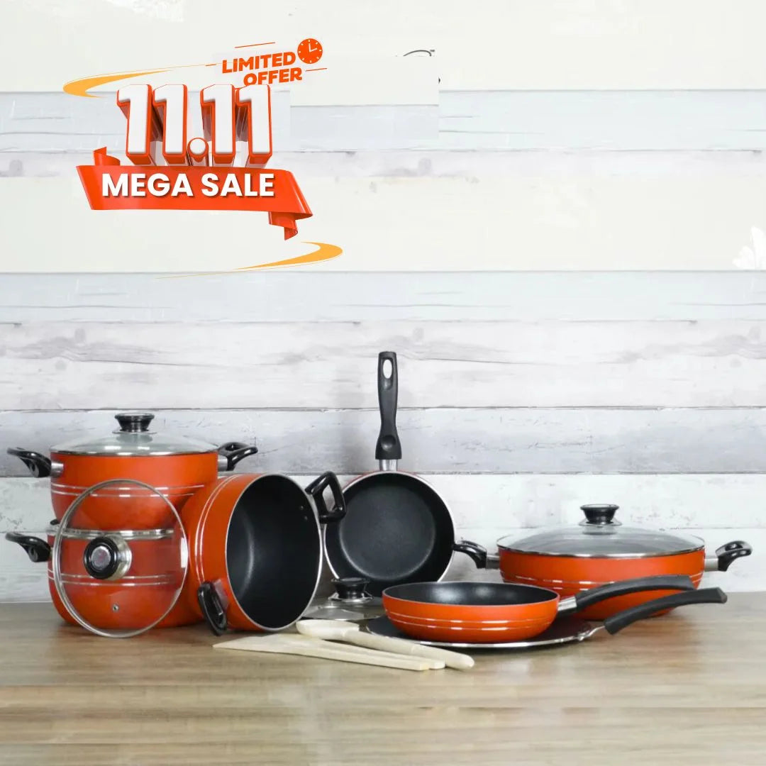 KLASSIC Vario Non Stick Cookware Gift Set 15 Pieces Glass Lid Special Red Edition