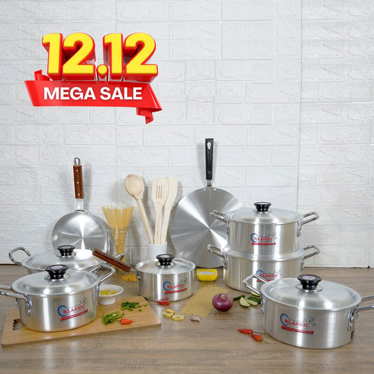 Klassic Aluminum Silver Steel Cookware Gift Set  17Pcs 1080