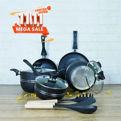 Klassic Premium Oscar Non Stick Induction Base Cookware Set / Kitchenware Set 11 Pieces with Glass Lid