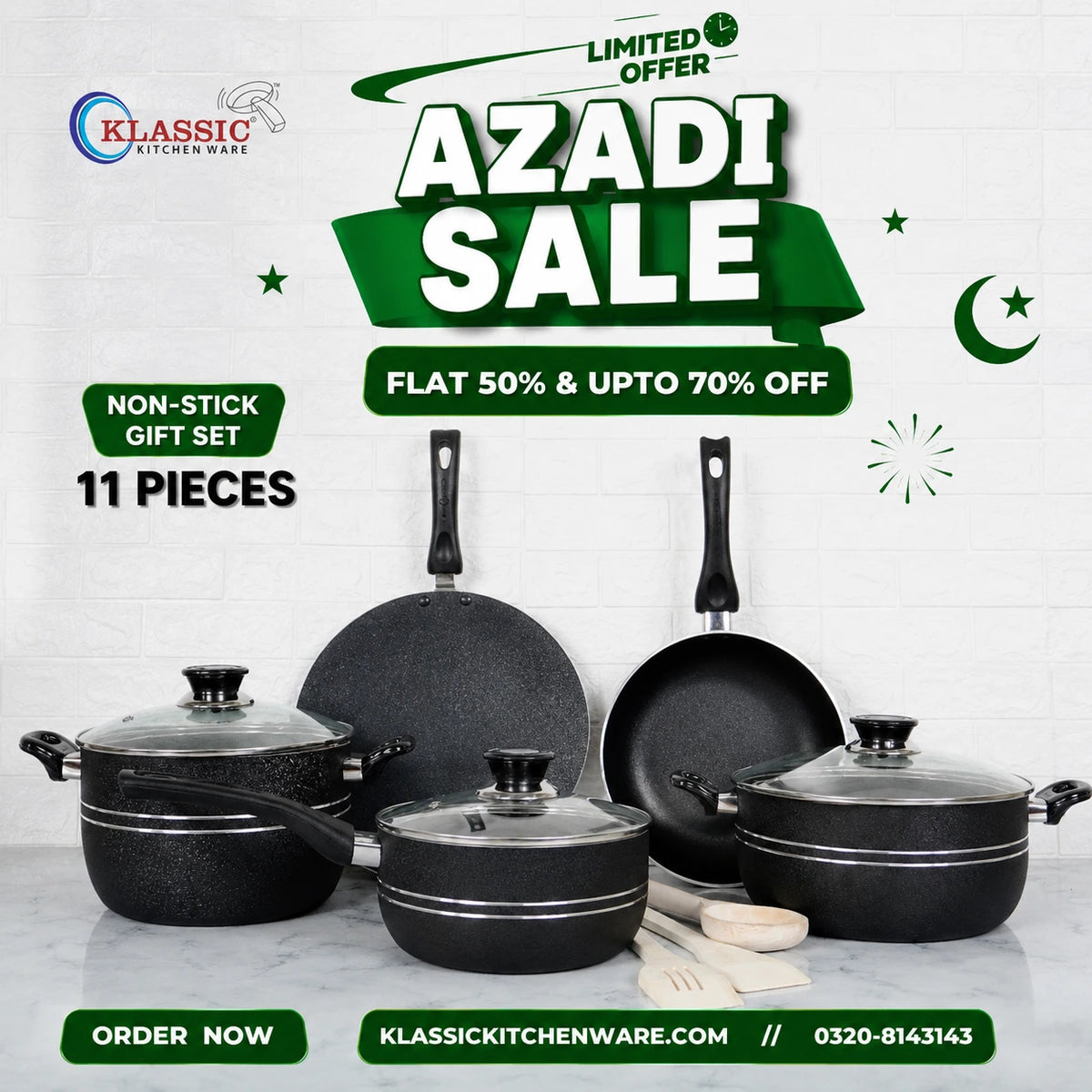 Klassic Oscar Non Stick Cookware Set/Kitchenware Set 11 Pieces with Glass Lid
