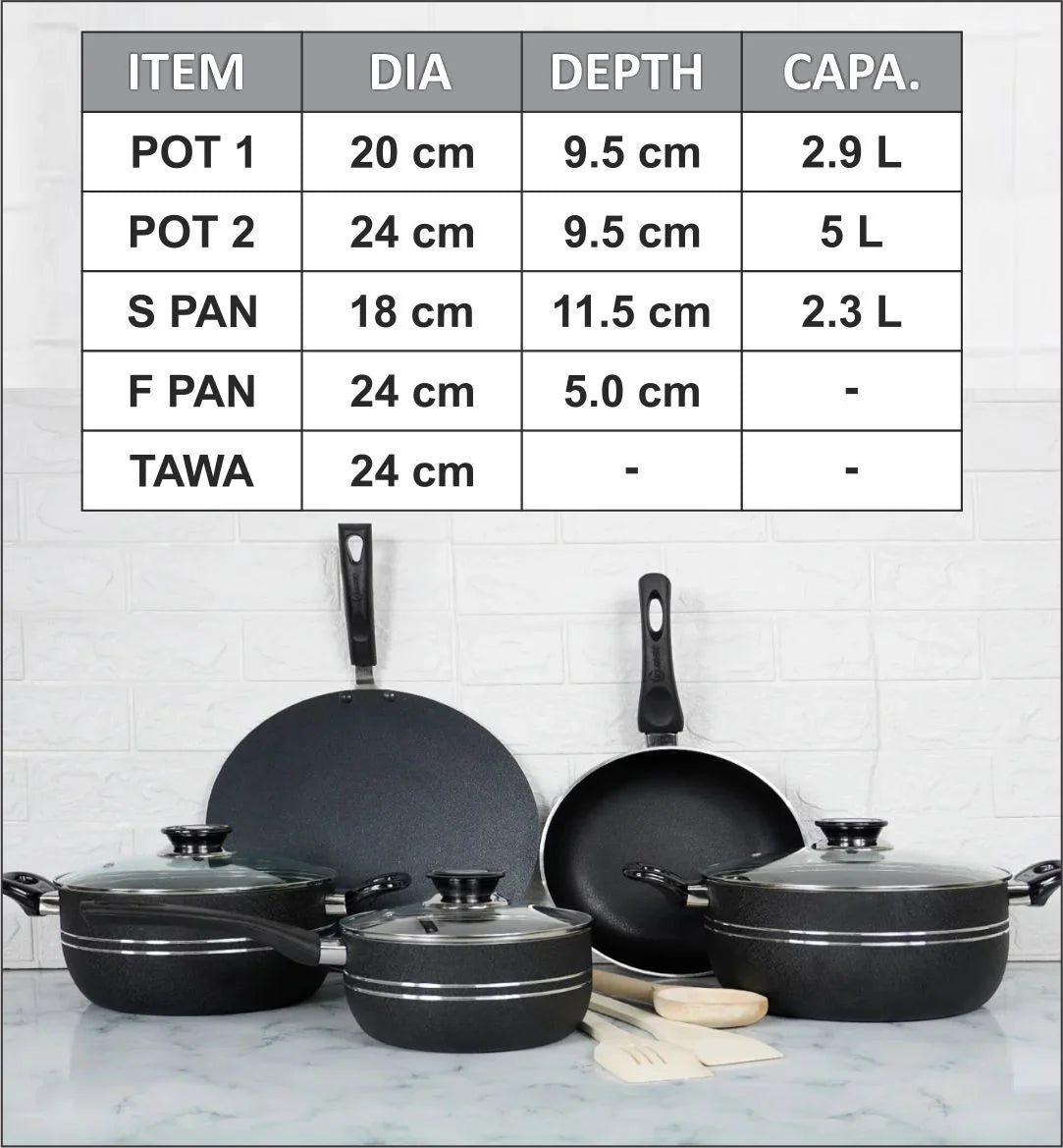 Klassic Oscar Non Stick Cookware Set/Kitchenware Set 11 Pieces with Glass Lid