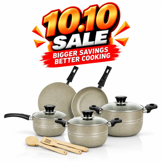 KLASSIC Oscar Marble Coated Cookware Gift Set 11 Pieces Beige 1254