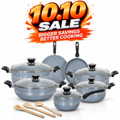 KLASSIC Vario Marble Coated Cookware Gift Set Gray Color - 15 Pieces Kitchenware Set with Glass Lid