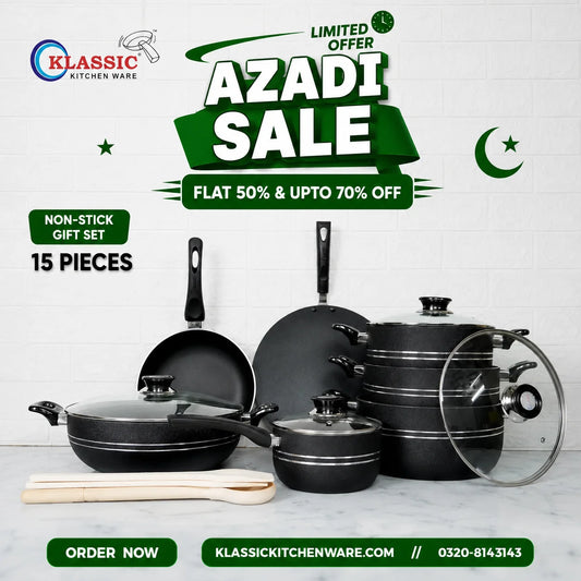 KLASSIC Vario Non-Stick Cookware Set/Kitchen Set of 15 Pieces With Glass Lid 1254