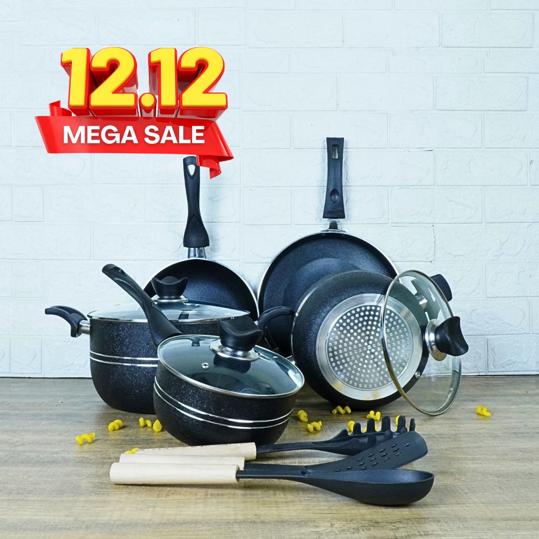 Klassic Premium Oscar Non Stick Induction Base Cookware Set / Kitchenware Set 11 Pieces with Glass Lid