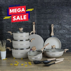 KLASSIC Vario White Marble Coated Cookware Gift Set - 15 Pieces Kitchenware Set