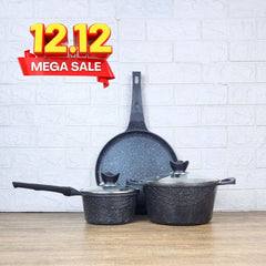 KLASSIC Die Cast Marble Coated Cookware Set 5 Pieces | Sauce and Pizza Pan + Cooking Pot | Combo Cookware Kitchen Set