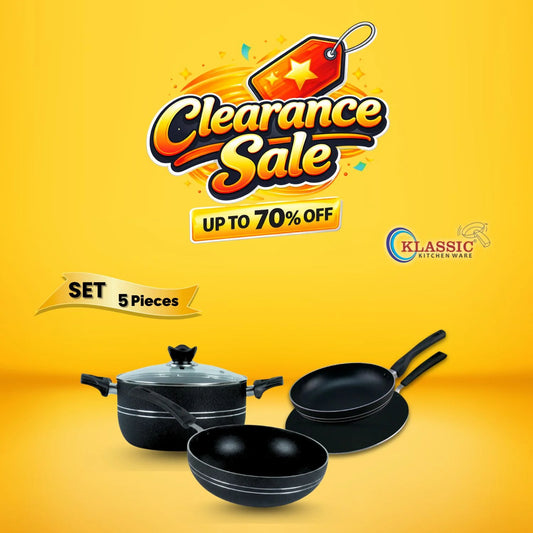 KLASSIC Combo deal Non Stick Frying Cookware Gift Set 8 Pieces with Glass Lid 1500