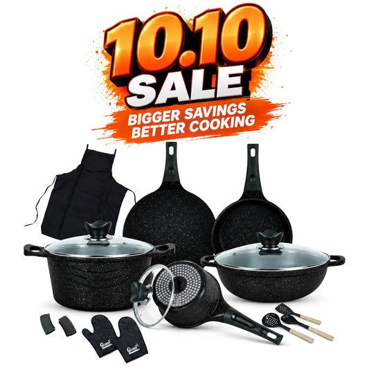 Vinton Vintage Die Cast Non Stick Cookware Set / Kitchen Set 16Pcs with Induction Base Black Gray 1254