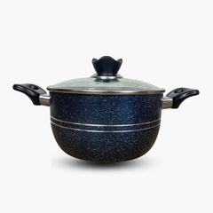 Klassic Premium Non-Stick Marble Coated Heavy Guage Cooking Pot (Handi) with Glass Lid – Blue Marble