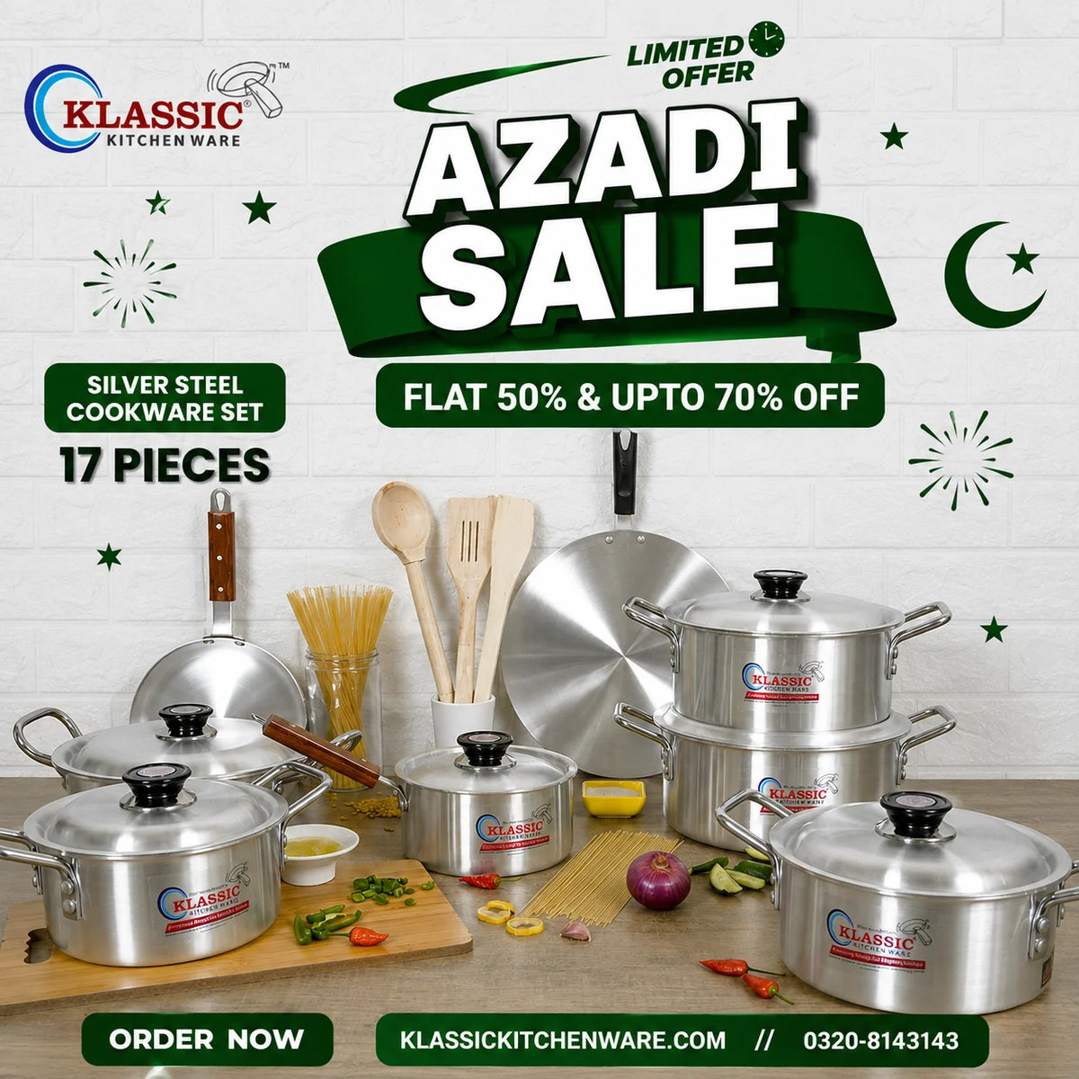 Klassic Aluminum Silver Steel Cookware Gift Set  17Pcs