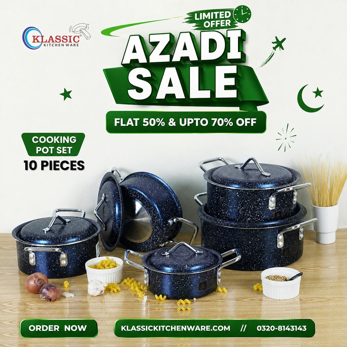 Klassic Non Stick Marble Coated Excel Cooking Pots Kitchen Set 10 Pcs With Steel Handle