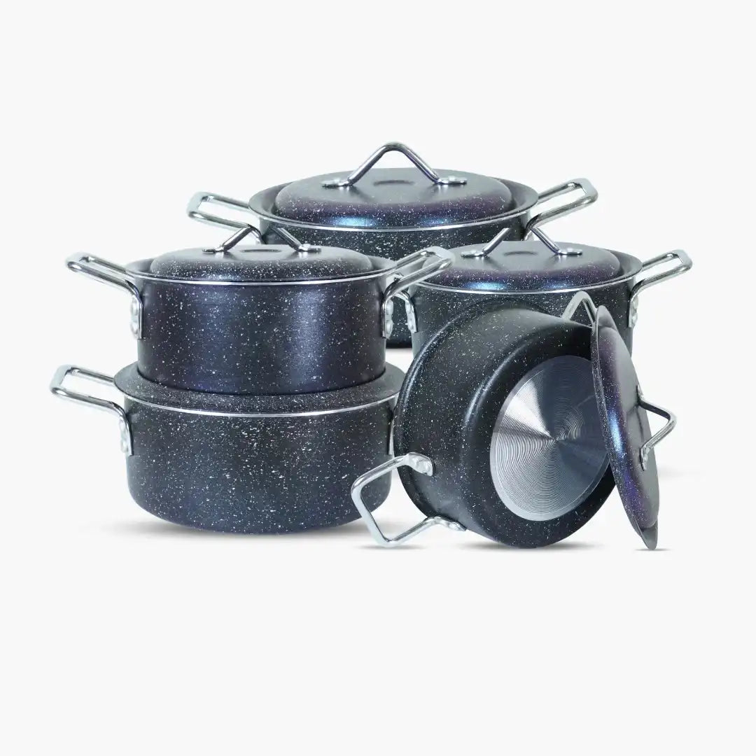 Klassic Non Stick Marble Coated Excel Cooking Pots Kitchen Set 10 Pcs With Steel Handle