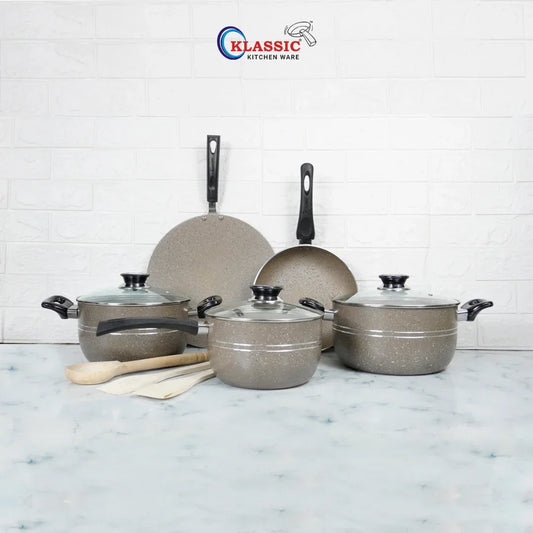 KLASSIC Oscar Marble Coated Cookware Gift Set 11 Pieces Beige - Klassic kitchenware Pk 1080