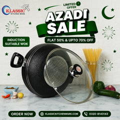 KLASSIC Induction Non Stick Karahi Round Short Handle with Glass Lid