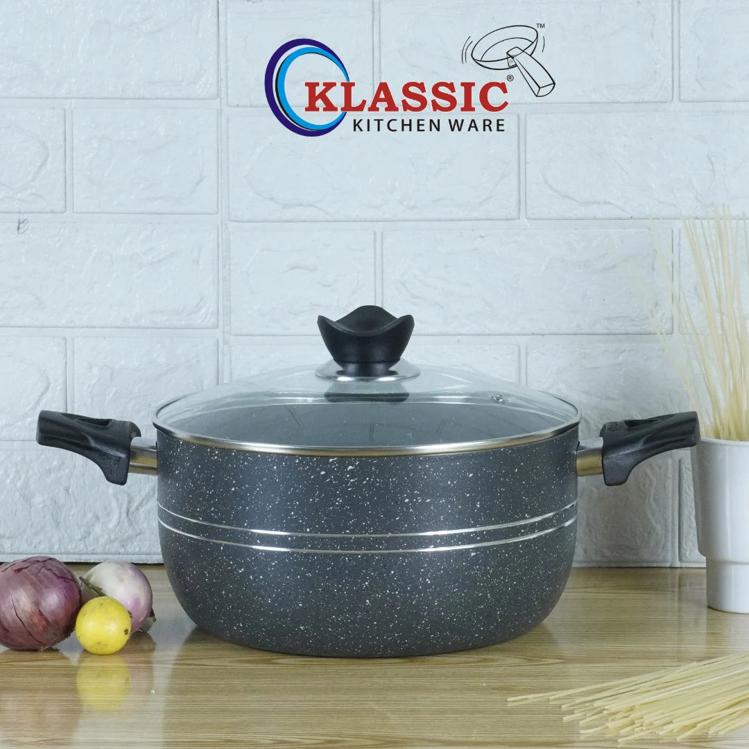 Non Stick Marble Coated Cooking pot with glass lid Best in pakistan