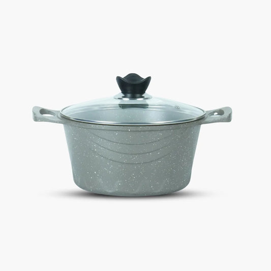 KLASSIC Die cast Non Stick Marble Coated Induction base Casserole with Glass Lid Beige - Klassic kitchenware Pk 1080