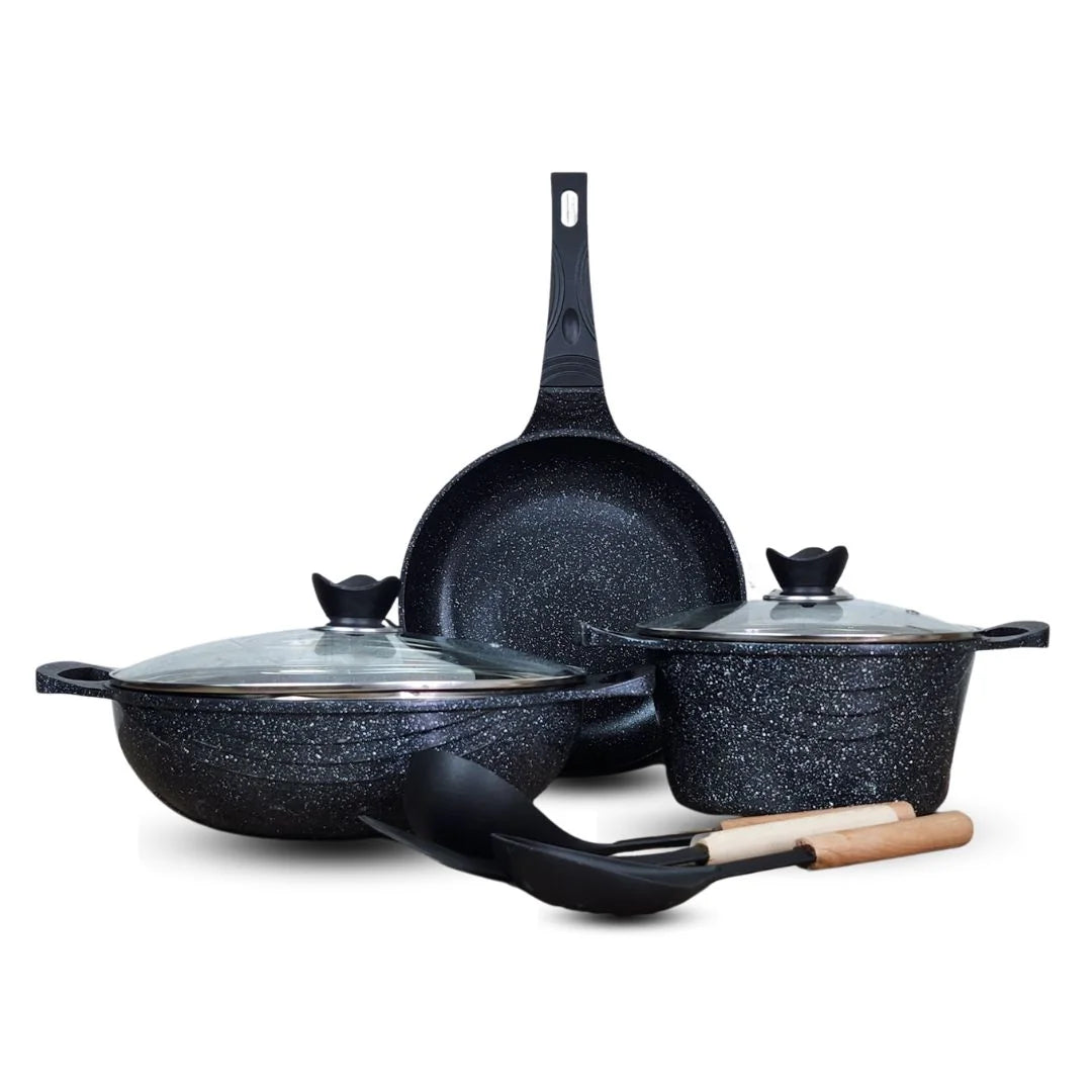 KLASSIC Die Cast Marble Coated Cookware Set | Combo Offer | Frying Pan -  Wok and Pot  8 Pieces Set