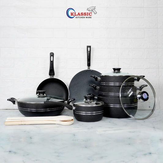 KLASSIC Vario Non-Stick Cookware Set/Kitchen Set of 15 Pieces With Glass Lid - Klassic kitchenware Pk 1080