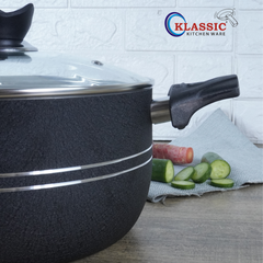 KLASSIC Best Non Stick Long Handle Casserole/Cooking Pot Handi with Glass Lid