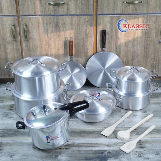 Klassic Metal finish Paragon Cookware Set 19Pcs - Sliver Steel Jambo Gift Set 1080