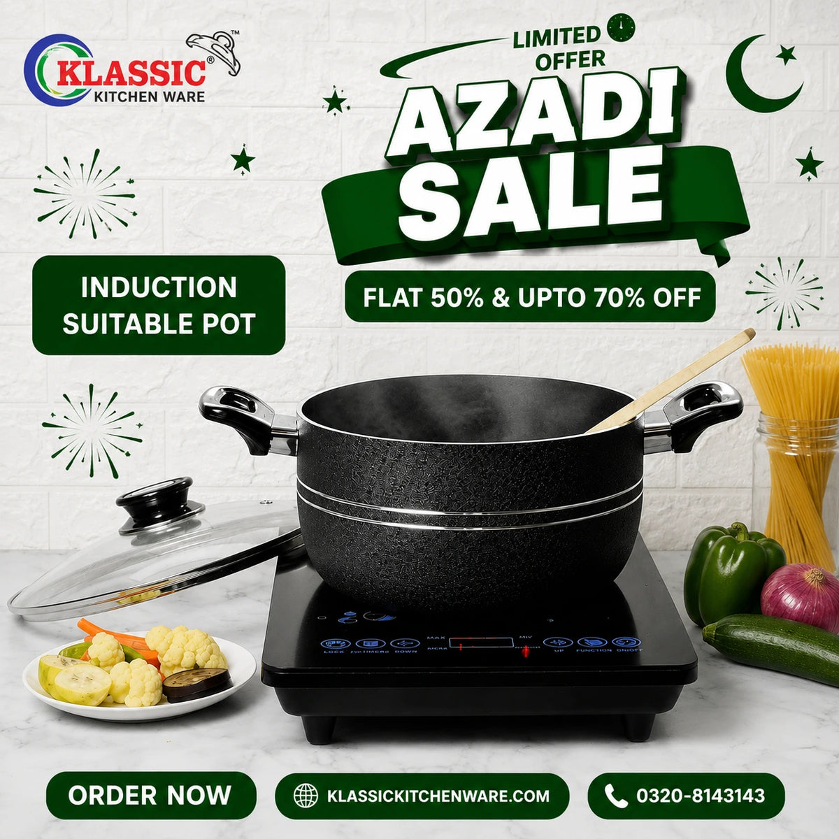 KLASSIC Induction Based Non Stick Casserole / Cooking Pot with Glass Lid