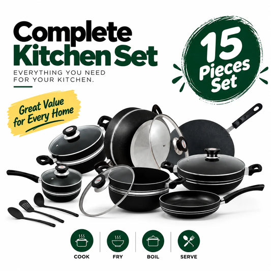 Budget Friendly Series Non-Stick Cookware Set/Kitchen Set of 15 Pieces 1254