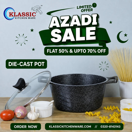 KLASSIC Die cast Non Stick Marble Coated Induction base Casserole with Glass Lid Black 1254