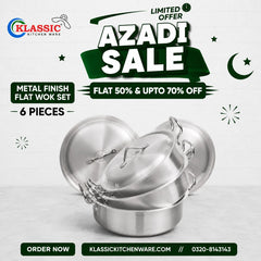 KLASSIC Aluminum Stainless Steel Flat Karahi | Woks Set with Lid