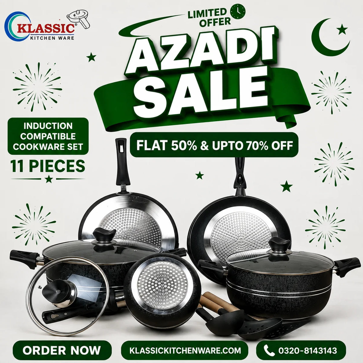 Klassic Premium Oscar Non Stick Induction Base Cookware Set / Kitchenware Set 11 Pieces with Glass Lid