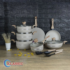 KLASSIC Vario White Marble Coated Cookware Gift Set - 15 Pieces Kitchenware Set