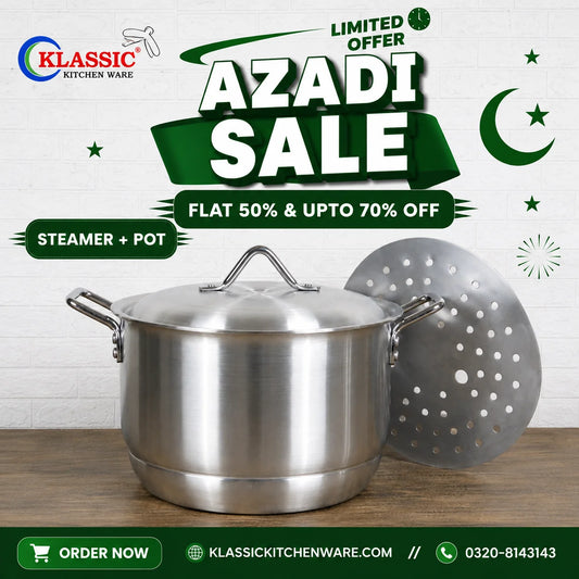 KLASSIC Metal Finish Steamer Casserole/ Cooking Pot With Lid 1254