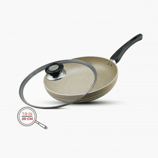 Marble coated frying pan with glass lid 20cm beige