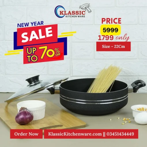 Non Stick Flat Wok Karahi 22cm black