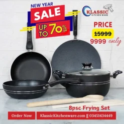 Non Stick Frying Cookware kitchen Set 8 pcs With Glass Lid Black