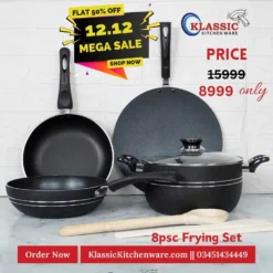 Non Stick Frying Cookware Set 8 pcs With Glass Lid Black